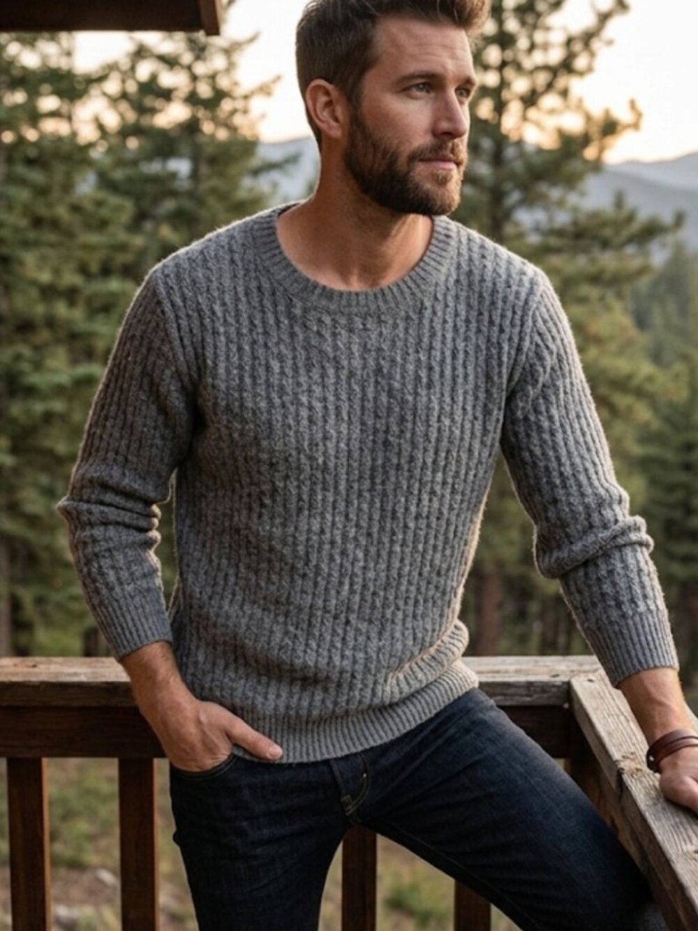 GANT Rugger Gablecito Charcoal Grey Chunky Cable Knit Sweater Cotton Wool Sz XL